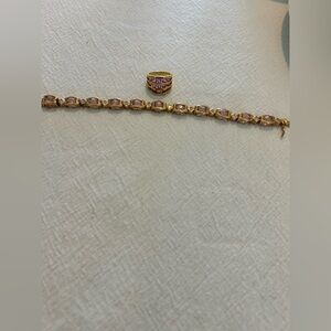 Elegant Gold and Pink Bracelet and Ring Set